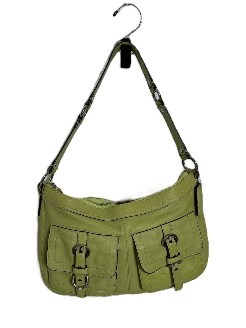 Vintage Coach Y2K Chelsea Hobo Shoulder Bag Pockets Buckles Lime Green F 14014